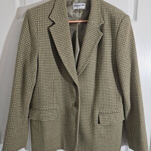 Pendleton Vintage Womans Medium Olive Houndstooth Wool Blazer.